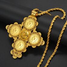 1pc Big Cross Pendants Necklaces Women Men Gold Color Jewelry Africa Coin Cross/Eritrea Habesha Necklace