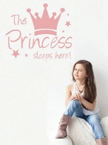 1 件皇冠公主卧室墙贴，公主睡在这里，大皇冠女婴儿童房装饰，可爱公主图案墙贴