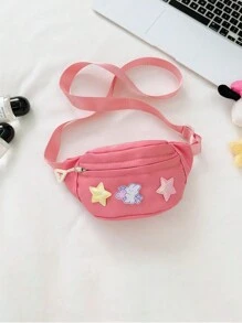 卡通女孩可爱斜跨腰包五角星时尚胸包 - 粉色 - 查看 2