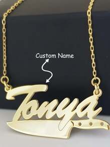 Customized Knife Shaped English Letter Name Pendant Necklace - Adjustable Chain, Personalized Jewelry Decor, Great Gift Idea For Chefs