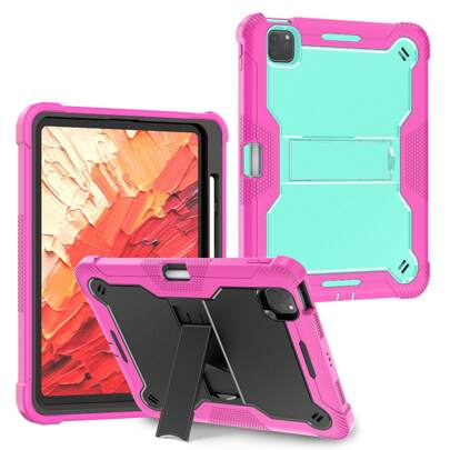 Funda protectora de silicona color rosa roja con soporte horizontal para tableta, protección anti-caídas resistente y resistente