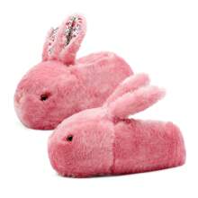 Cute Bunny Slippers For Women Cartoon Fluffy Plush Rabbit Slippers Warm Cozy Animal Slippers Funny House Slippers Shoe Winter Home Floor Slipper Shoes - Đỏ - Xem 3