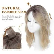 Megito Hair Topper,16inch Wavy Natural Black Hair Toppers For Women With Thinning Hair Synthetic Hair Topper With Bangs Wiglets Natural Add Hair Volume - 混合金髮與黑根 - 查看 4
