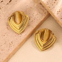 1 对/4 对复古优雅钛钢心形耳钉，小众设计耳环套装 - 彩色 - 查看 13