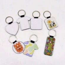 5 buc Kit de fabricare breloc pe două fețe, din piele PU, imprimare prin transfer de căldură, breloc pandantive pentru artizanat, cadouri, brelocuri auto (rotunde, dreptunghiulare, pătrate, forme de tricou) Cadouri pentru femei