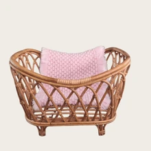 精致手工编织藤条新生儿摄影篮道具家居装饰婴儿摄影棕色家具婴儿成长纪念品配件婴儿洗礼复活节礼物适合女孩/男孩的物品 - 杏色 - 查看 12