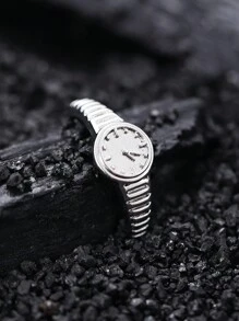 1 chiếc nhẫn đồng hồ giả bạc độc đáo, thời trang, quà tặng cho bé gái, nhẫn trang trí cho nữ, không có chức năng đeo. - Bạc - Xem 5