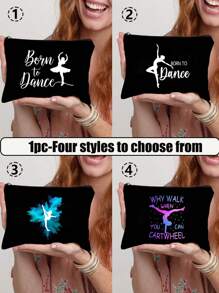 舞蹈图案印花化妆包，小物件收纳包，旅行洗漱包，化妆工具收纳包，生日，毕业，结婚礼物，女儿成人礼物，舞蹈爱好者礼物，学校用品，旅行必备化妆包，节日必备化妆包（多种图案可选）化妆包化妆包化妆袋化妆收纳袋冬季女士礼物女士化妆收纳袋化妆品收纳 - 黑色 - 查看 2