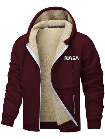 Chaqueta de forro polar con estampado de manga larga para hombre, chaqueta versátil y cálida forrada con bolsillos y cremallera, decoración de moda para uso casual, ir al trabajo, hacer ejercicio, deportes, regalo para novio/esposo, aniversario, para otoño e invierno, estilo grunge