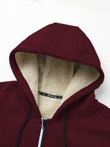 Men's Long Sleeve Printed Fleece Jacket, Versatile Warm Lined Jacket With Pockets And Zipper, Fashion Decor For Casual, Commuting, Workout, Sports, Gift For Boyfriend/Husband, Anniversary, For Fall Winter, Grunge - Burgundy - View 3