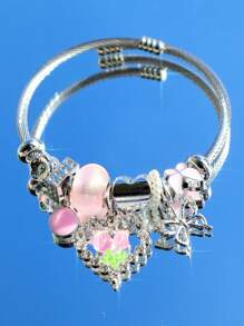 1 chiếc vòng tay charm hoa tulip có thể điều chỉnh, vòng tay mặt trái tim, vòng tay mặt dây chuyền bướm hoa anh đào, vòng tay hoa anh đào dễ thương - Bạc - Xem 11