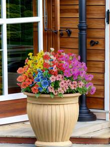 7 件人造花，蓝色雏菊桉树叶，抗紫外线，适合户外装饰，适合室内家居装饰、万圣节、圣诞节、节日、婚礼派对、花盆、门廊、窗户和庭院装饰 - 藍色 - 查看 5