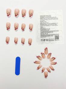 24 Stück vollständig abdeckende Kunstnägel in beige-mandel Form, mit Zitronenscheiben- und Blatt Design, inklusive rosa glänzenden Press On Nägeln, geeignet für den täglichen Gebrauch von Frauen und Mädchen + 1 Stück Gelkleber + 1 Stück Nagelfeile Nagelbedarf