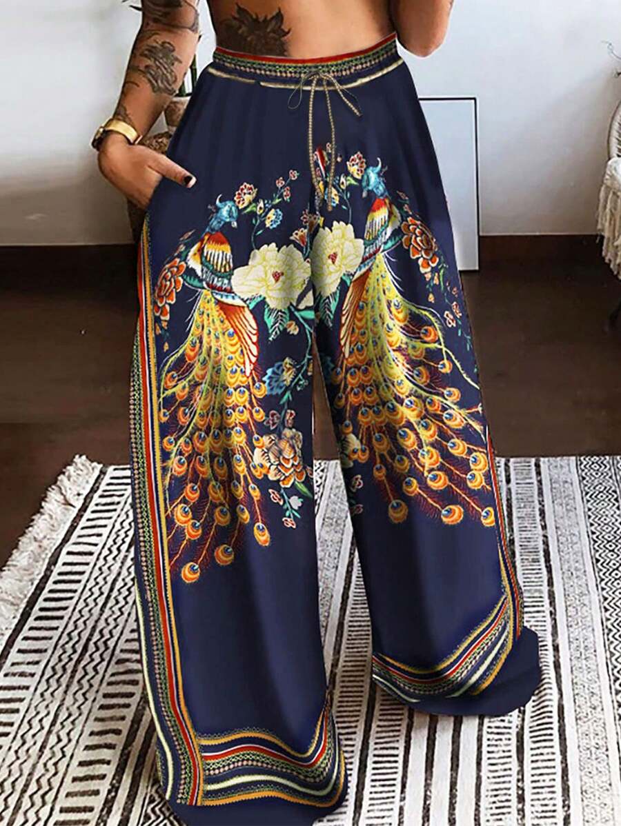 女式宽腿曼陀罗印花裤春夏