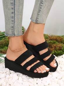 Dép đế dày màu đen cho nữ, Dép đi trong nhà thời trang và nhẹ, Dép hở mũi thoải mái đi biển ngoài trời, Dép đế bằng quai đôi họa tiết hoa 3D cho nữ - màu đen - Xem 8