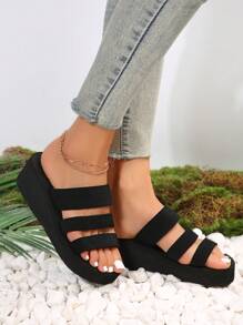 Dép đế dày màu đen cho nữ, Dép đi trong nhà thời trang và nhẹ, Dép hở mũi thoải mái đi biển ngoài trời, Dép đế bằng quai đôi họa tiết hoa 3D cho nữ - màu đen - Xem 7