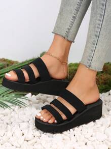 Dép đế dày màu đen cho nữ, Dép đi trong nhà thời trang và nhẹ, Dép hở mũi thoải mái đi biển ngoài trời, Dép đế bằng quai đôi họa tiết hoa 3D cho nữ - màu đen - Xem 5