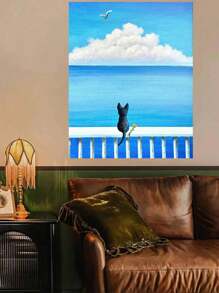 1 套海滨猫 DIY 数字油画套装，适用于卧室墙壁装饰的艺术绘画套装，简单有趣的绘画方法，无需绘画基础，实现您的艺术家梦想，沉浸在色彩缤纷的世界中，每一笔都是自我表达，为生活增添浪漫，送给朋友的最佳礼物，40*50 厘米 - 淺藍色 - 查看 4