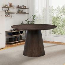 (1 Table With 4 Chairs)Wooden Dining Table Set, Modern Round MDF Kitchen Table And Boucle Upholstered Dining Chairs For Dining Room, Kitchen, Saving Space, Brown,PlushPlace