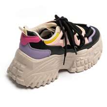 Women's Sneakers With Thick Notched Sole, Multicolored Color And Suede Effect - Black - View 6