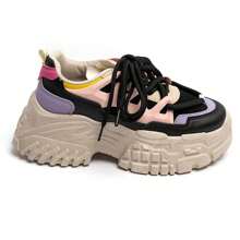 Women's Sneakers With Thick Notched Sole, Multicolored Color And Suede Effect - Black - View 4