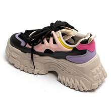 Women's Sneakers With Thick Notched Sole, Multicolored Color And Suede Effect - Black - View 5