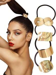 4pcs Asymmetrical Hair Scrunchies, Fashionable Hair Ties, Versatile Hair Bands For Buns - Multicolor - View 12
