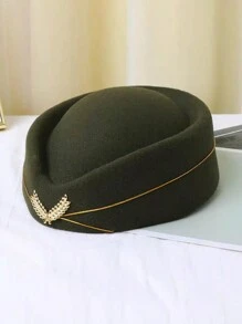 1pc Women Solid Color Flight Attendant Hat, Elegant Vintage Casual Streetwear Stylish Wide Brimmed Bowler Hat, Suitable For Work, Halloween, Christmas Party, Unisex Winter Warm Windproof Hat