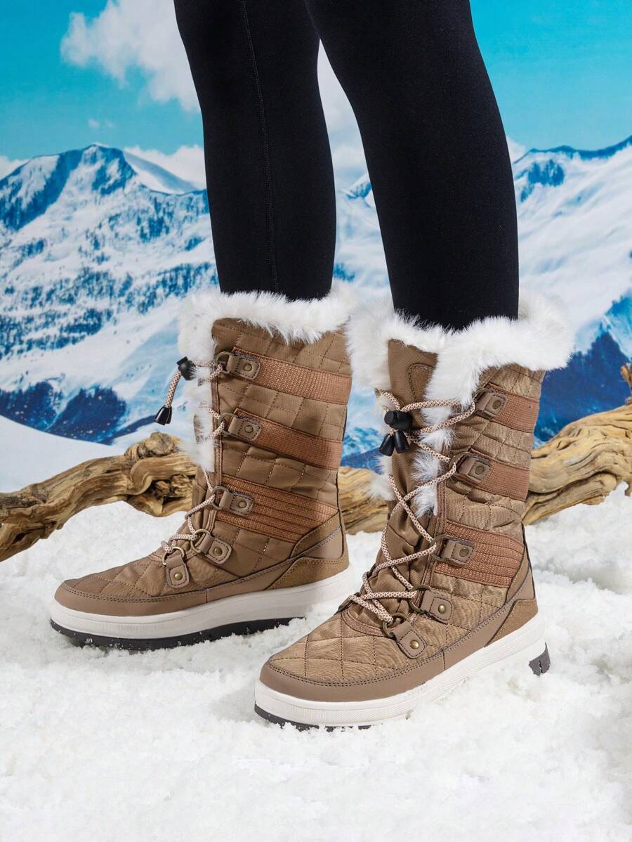 Botas De Nieve Para Mujer ODAWA - Cálidas, Antideslizantes, Suela EVA 4 Cm, Diseño Con Rana Y Corona, Talla 38