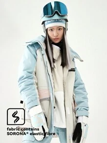 VECTOR MOTION Contrast Color Hooded Ski Jacket, Unisex Design, Padded Warm, Windproof, Waterproof, Cold-Proof, Abrasion-Resistant, Breathable, Stretchy, Lightweight Fleece, Suitable For Single/Double Board Skiing Equipment