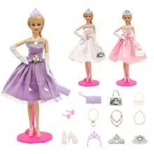 6 món/bộ 11,5 inch trang phục công chúa hoàng gia dự tiệc/sinh nhật trang trọng, 1 váy + 1 đôi giày + 1 túi + 1 vương miện + 1 vòng cổ + 1 bông tai (không bao gồm búp bê) - nhiều màu - Xem 6
