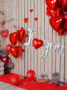 1pc Valentine's Day Heart & Letter Foil Balloon, I Love You Balloon, Wedding, Anniversary, Proposal Backdrop Decor, New Year, Mother's Day, Birthday Party Decoration, Red Heart Balloon Back To School Valentine's Day - Multicolor - View 5