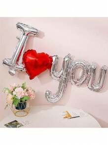 1pc Valentine's Day Heart & Letter Foil Balloon, I Love You Balloon, Wedding, Anniversary, Proposal Backdrop Decor, New Year, Mother's Day, Birthday Party Decoration, Red Heart Balloon Back To School Valentine's Day - Multicolor - View 2
