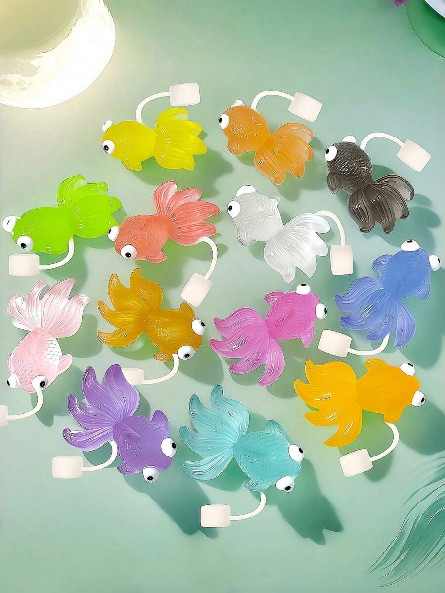 2pcs Glow-In-The-Dark Attractive Big-Tail Fish/Carp Shaped Straw Lids, Fit For 30oz & 40oz Cups, Reusable Silicone Straw Covers For 10mm Straw, Cup Accessories, Creative Atmosphere Straw Caps, Suitable For Valentine's Day, Christmas, Halloween Gifts, Birthday Gifts For Men & Women - Multicolor - View 1