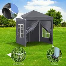 CLIPOP Pabellón emergente de 3 x 3 m, pabellón plegable para exteriores con 4 paredes laterales y bolsa de transporte, pabellón de jardín con protección UV para bodas, exteriores, camping, playa