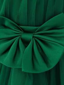1件女婴荷叶边薄纱蝴蝶结可爱一周岁生日派对连衣裙，适合花童婚礼庆典，附赠发带 - 墨綠色 - 查看 7