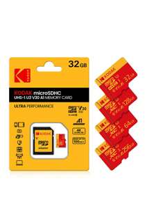Kodak 柯达红黄 Micro SD 卡 TF U3 CLass 10 存储卡 32GB 64GB 128GB 256GB 适用于 SD 适配器