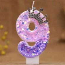 粉色和紫色水钻皇冠闪光蜡烛，数字生日蛋糕装饰，适合派对、周年纪念、生日、自制 DIY 数字蜡烛 - 彩色 - 查看 19