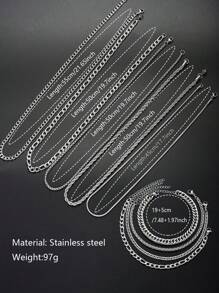 17KM 9 stuks minimalistische punk hiphop coole roestvrijstalen ketting en armband sieradenset voor mannen, geschikt voor daten, vakantie, dagelijks gebruik, neutrale stijl (geen doos)