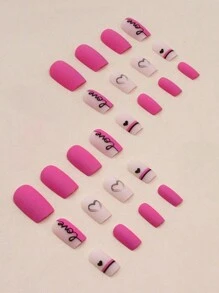 24Pcs Short Square Fake Nails With Tie Dye Heart And Colorful French Tip Design, Including 1 Jelly Gel And 1 Nail File, Suitable For Valentine'S Day Party, Dancing And Daily Wear, Removable And Reusable Press On Nails Nail Supplies Nails - Multicolor - View 3