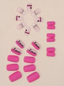 24Pcs Short Square Fake Nails With Tie Dye Heart And Colorful French Tip Design, Including 1 Jelly Gel And 1 Nail File, Suitable For Valentine'S Day Party, Dancing And Daily Wear, Removable And Reusable Press On Nails Nail Supplies Nails - Multicolor - View 4