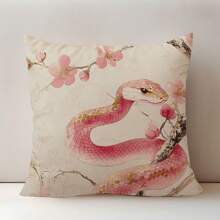 1 个 17.7 英寸 X17.7 英寸 (45x45cm) 春节粉红蛇、樱花与牡丹印花图案枕套，中国新年快乐（单面印花），家居装饰靠垫套，适用于沙发、床、汽车，适用于日常使用、奢华简约、自用等。 - 彩色 - 查看 10