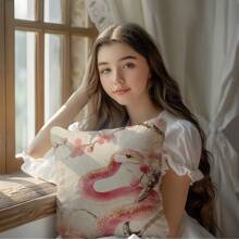 1 个 17.7 英寸 X17.7 英寸 (45x45cm) 春节粉红蛇、樱花与牡丹印花图案枕套，中国新年快乐（单面印花），家居装饰靠垫套，适用于沙发、床、汽车，适用于日常使用、奢华简约、自用等。 - 彩色 - 查看 8