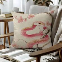1 个 17.7 英寸 X17.7 英寸 (45x45cm) 春节粉红蛇、樱花与牡丹印花图案枕套，中国新年快乐（单面印花），家居装饰靠垫套，适用于沙发、床、汽车，适用于日常使用、奢华简约、自用等。 - 彩色 - 查看 5