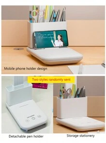 LED Desk Clock, Pen Holder, Folding Reading Lamp, Eye-Care, Rechargeable USB Lamp, Gift For Student Dormitory - White - View 10