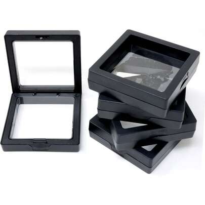Yueton 5Pcs Floating Display Box 3D Suspension Box Jewelry Storage Box Dust And Moisture-Proof PE Film Transparent Storage Box For Earrings Bracelet Necklace Jewelry Lipstick Medal Samples