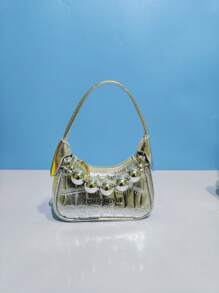 时尚新款迷你手提包，鳄鱼纹PU皮革钱包，可爱女孩零钱包，口红包，独特个性包，珍珠小包，休闲外出手提包，节日礼物 - 均碼 - 查看 3