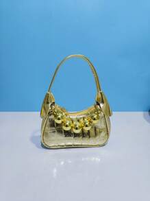 时尚新款迷你手提包，鳄鱼纹PU皮革钱包，可爱女孩零钱包，口红包，独特个性包，珍珠小包，休闲外出手提包，节日礼物 - 均碼 - 查看 5