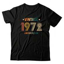 Unisex Black T-Shirt Printed Vintage 1972 Dec 70 - 黑色 - 查看 1