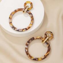 1 Pair Fashionable Personalized Circular Black & White Leopard Print Textured Acrylic Pendant Earrings, Party Exaggerated Earrings Decoration Gift For Women - Multicolor - View 8